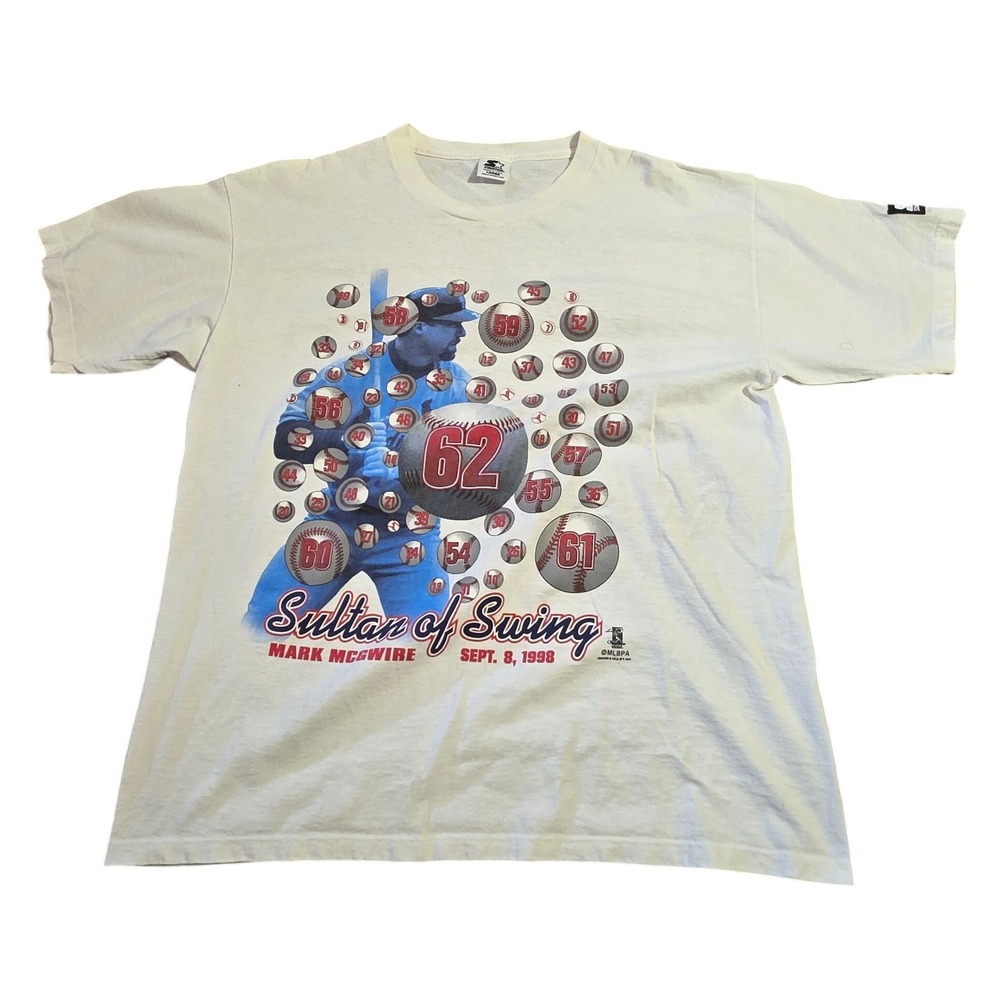 Vintage‎ 1998 Starter Mark McGwire Sultan of Swing T-Shirt Mens Large White USA